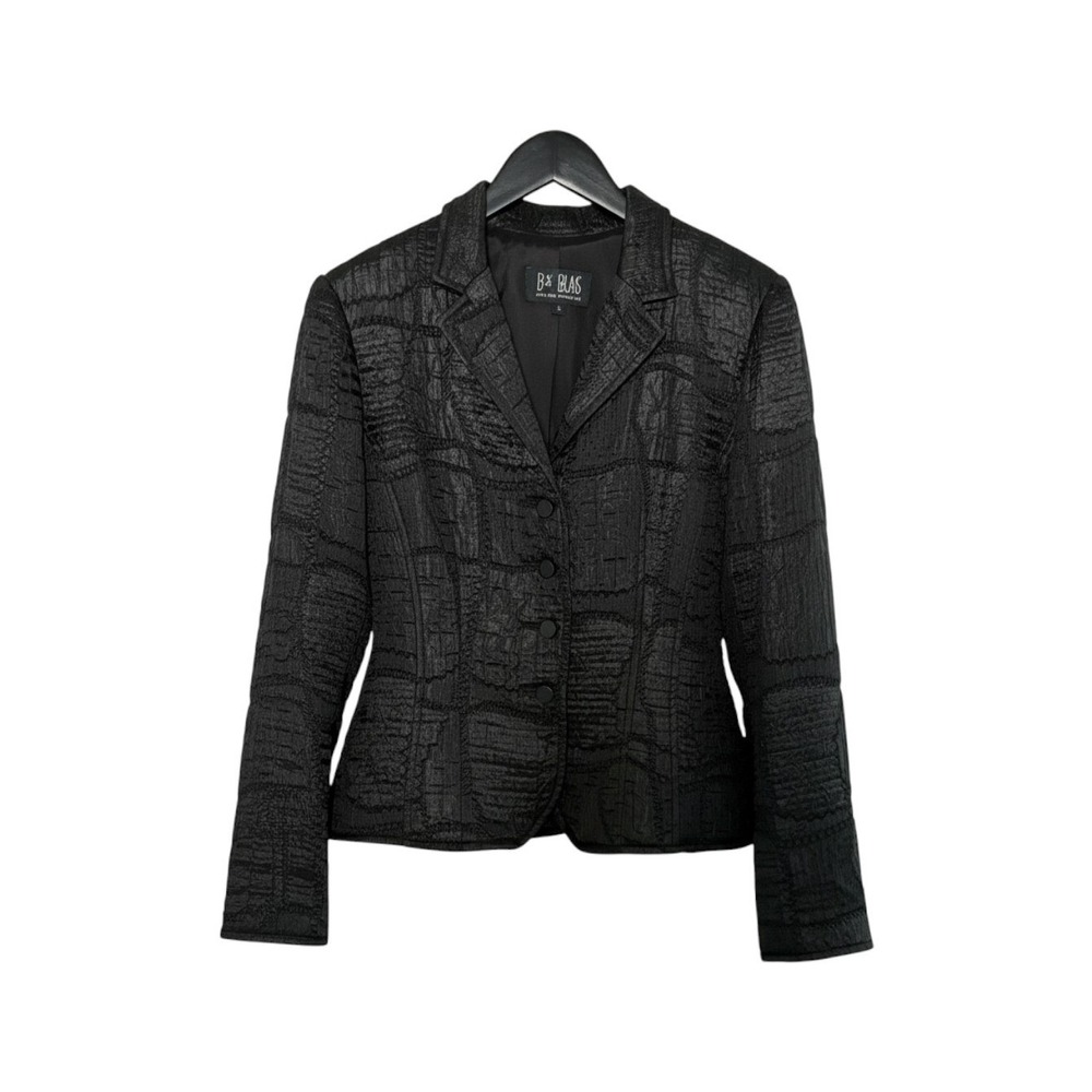 Bill Blass Evening Separates Black Textured Crinkle Patchwork Blazer Jacket 12